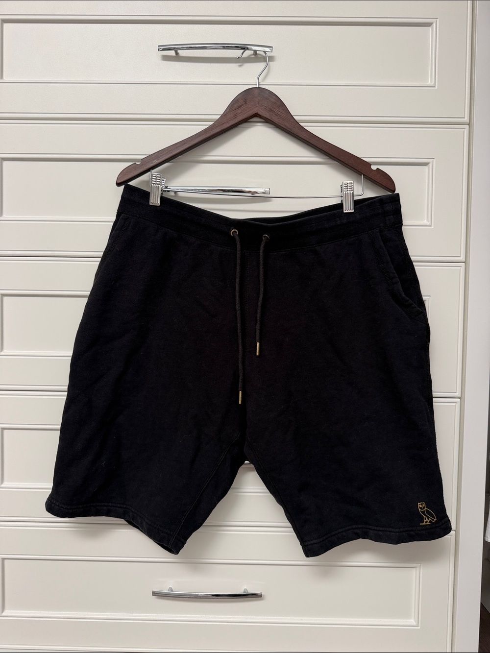 OVO Men's Black Athletic Drawstring Shorts with Gold Owl Accent size xl